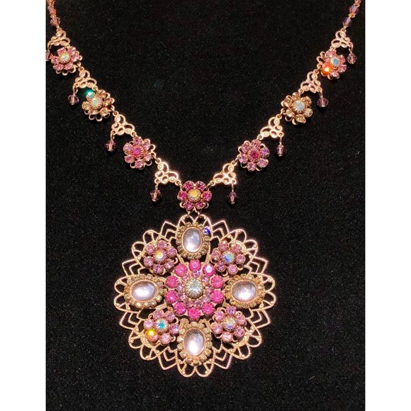 Vintage Liz Palacios Rose Gold Swarovski Crystal Necklace - Picture 1 of 3